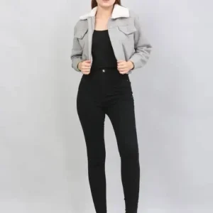 womens crpped casual jacket